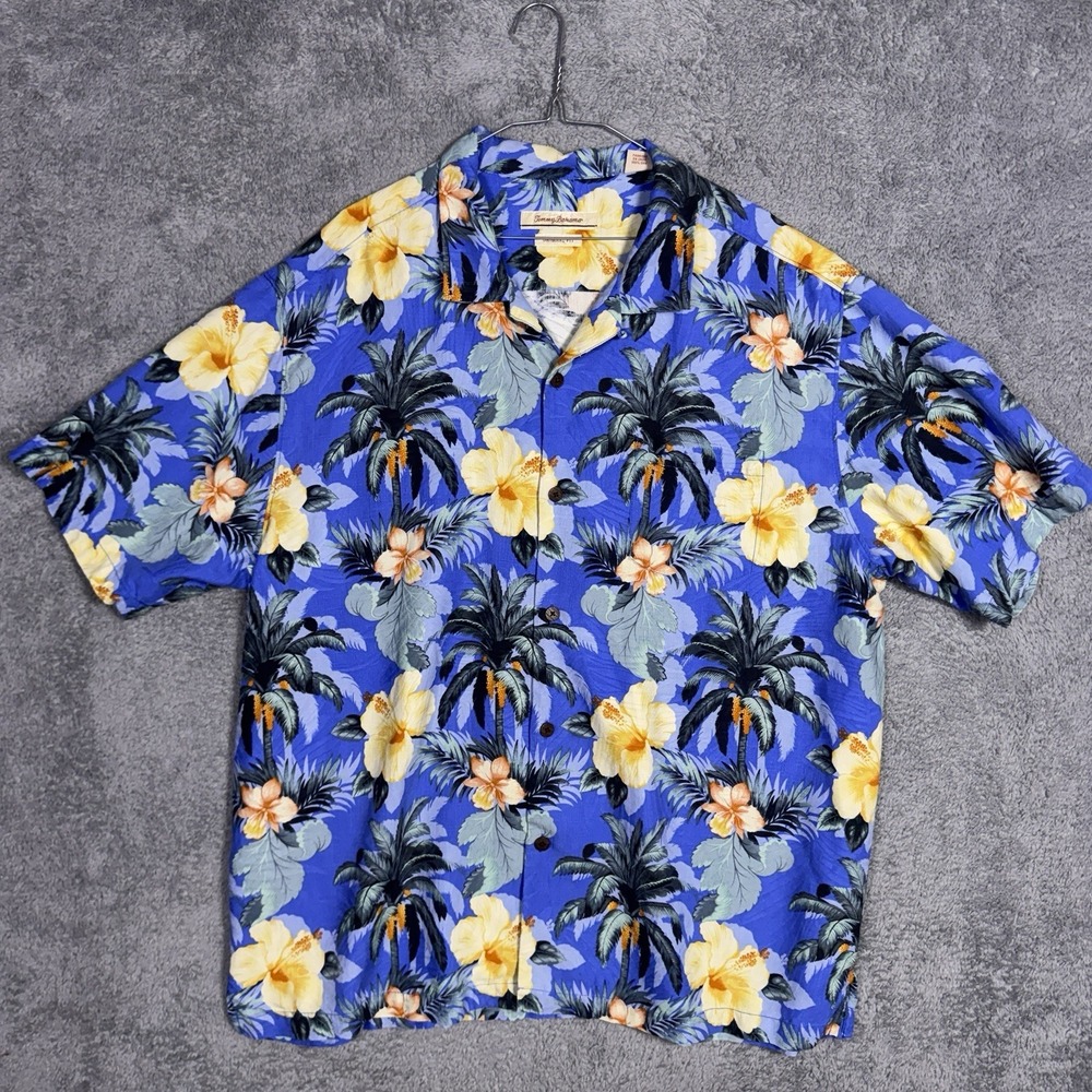 Tommy Bahama Shirt Mens 2XL XXL Camp Floral 100% Silk Lotus IslandZone Hawaiian